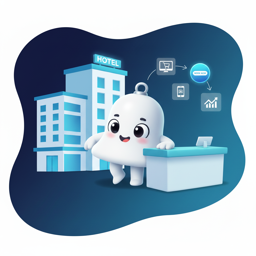TinyBell mascot at hotel reception comparing conversion tools